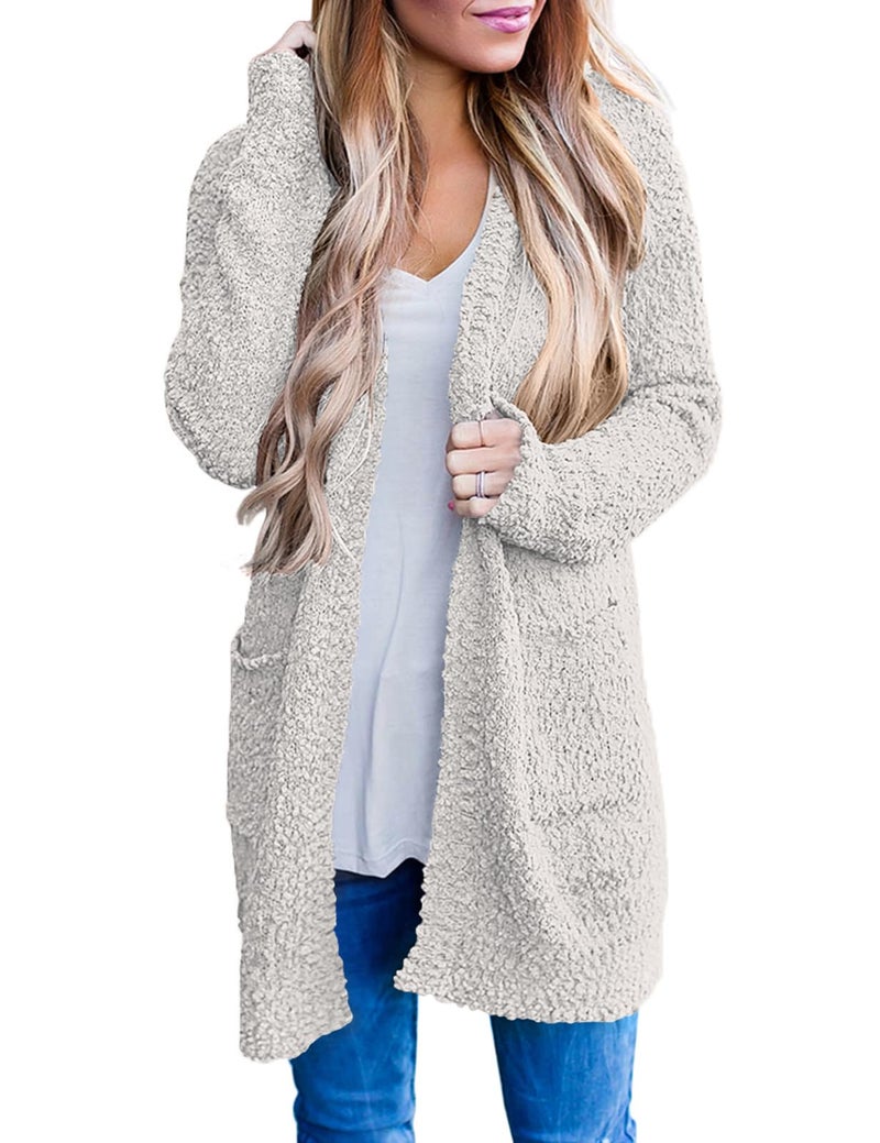 MEROKEETY Women's 2025 Winter Long Sleeve Soft Chunky Knit Sweater Open Front Cardigan Outwear Coat Off-White - Image 1
